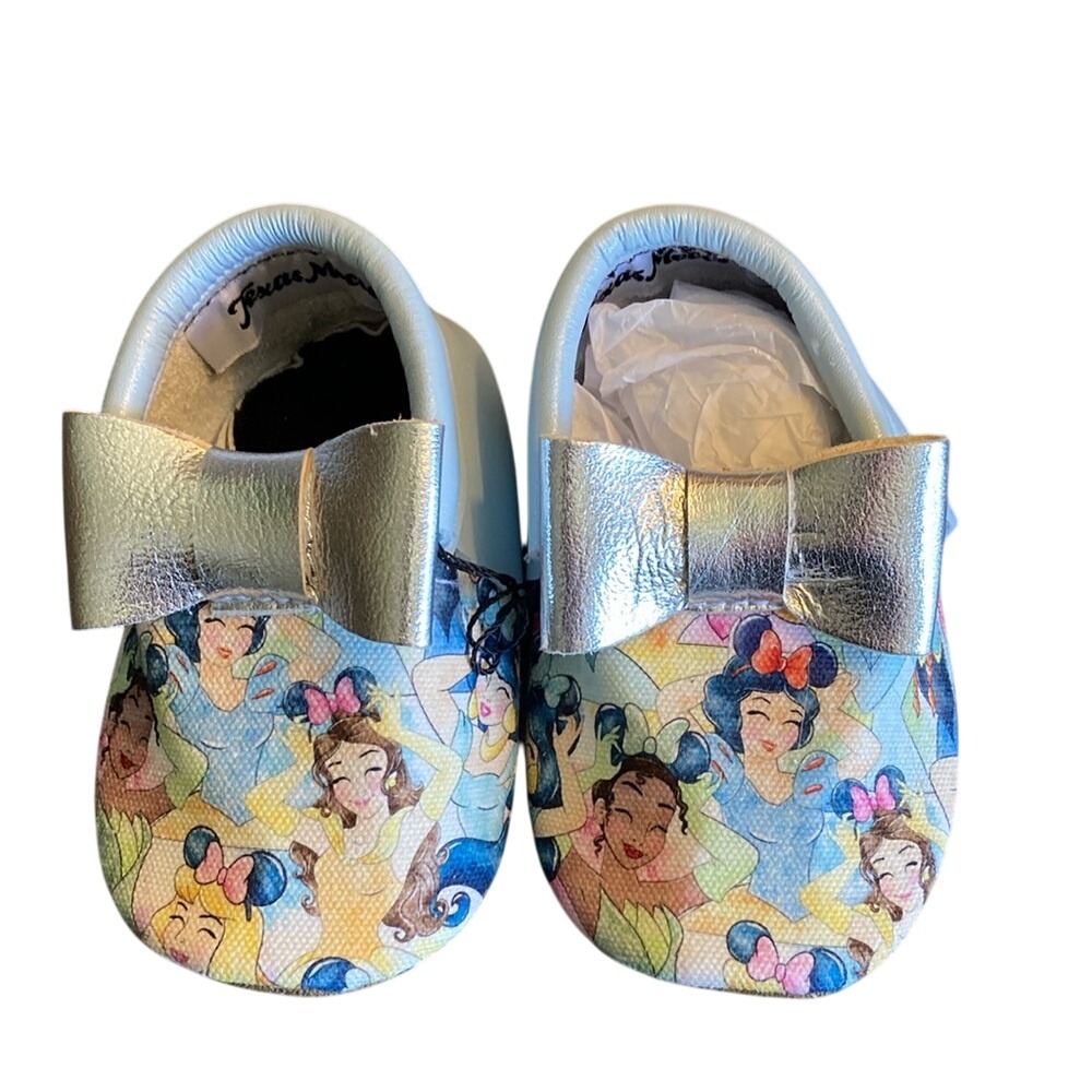Texas Moccs Girls Princess Slip on Moccasins‎ Blue Silver Bows Size 5 New